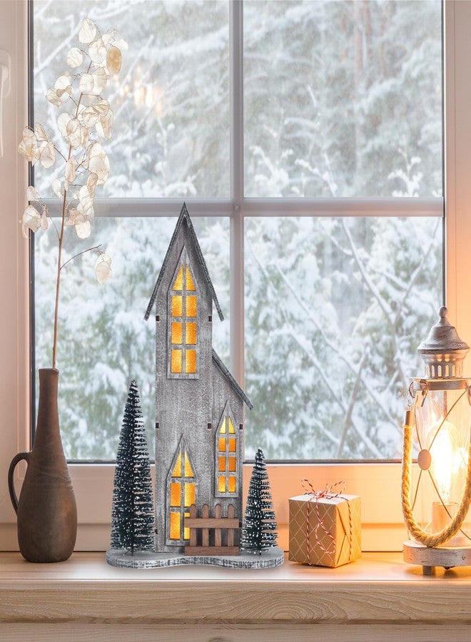 GHOSTMAGIC Wooden Christmas Village House with LED, Xmas Decor Indoor Tabletop Centerpiece with Tree, Lighted Christmas House Decor for Home Shelf Mantle, Winter Holiday Village Display (Style A) - Image 3